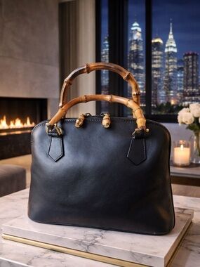 Gucci Bamboo Handle Black Satchel